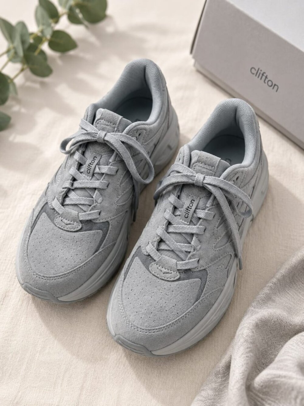 Clifton Shoes in Light Gray Suede